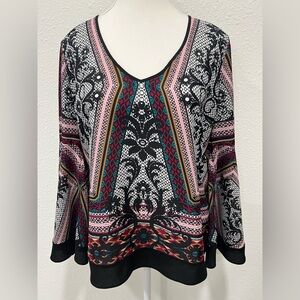 BISOU BISOU Michele Bohbot Retro Patterned Top EUC